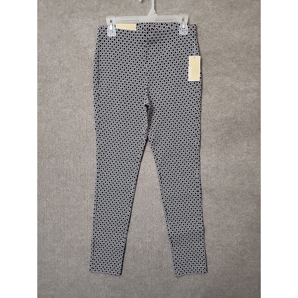 Michael Kors Super Skinny Pull On Pants Womens M Black White Stretch Ankle NEW